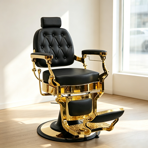Fauteuil de Barbier Haut de Gamme en Cuir Noir avec Base Dorée, Fauteuil Inclinable Réglable pour Salon de <span class=keywords><strong>Coiffure</strong></span> - Product Image 1