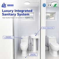 Toilettes portables à double cabine avec système d'éclairage intégré et résistance aux odeurs, salle de bain mobile modulaire pour camping en plein air