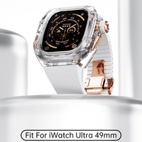 Trendybay Fashion Modification Crystal Glass Acrylique Case + Bracelet de montre en caoutchouc fluoré pour Apple Watch Ultra 49mm