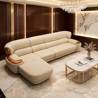 Canapé d'angle de luxe classique en cuir pleine fleur, durable, inclinable, style européen pour salon