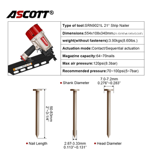 CE SRN9021L 21 ° Cloueur pneumatique à tête ronde pour finition, pistolet à clous en bande plastique pour charpente, 64-70 clous, cloueur à air en aluminium pour première <span class=keywords><strong>fixation</strong></span> - Product Image 2