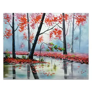 <span class=keywords><strong>Peinture</strong></span> à l'huile artisanale au couteau à palette 50x60cm, paysage forestier coloré, <span class=keywords><strong>toile</strong></span> d'art moderne, décoration murale pour salon - Product Image 1