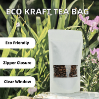 Sachet Doypack 100% Biodégradable en Papier Kraft et PLA avec Fermeture Zip et Fenêtre, Impression Numérique pour Emballage Alimentaire (Thé & Café)