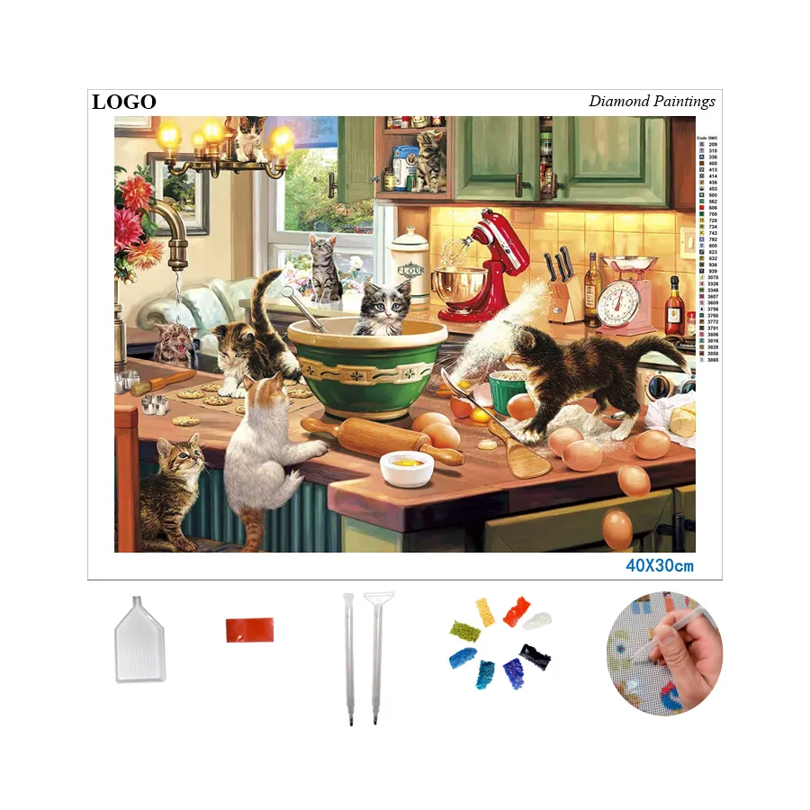 Fai da te 5d gatto colorato rotondo strass ricamo punto croce arte arte tela da parete per bambini e adulti Diamond Painting kit