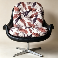 Fauteuil pivotant moderne à imprimé feuilles, cadre noir, coussin en tissu capitonné amovible, rotation à 360°, bois, salon