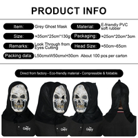 Masque en caoutchouc gris squelette fantôme, accessoire d'horreur pour Halloween, masque effrayant pour fête costumée, accessoire effrayant personnalisable