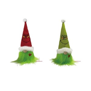 Capelli verdi bambola gnomo seduti senza volto decorazione di natale con barba lunga griglie style statuetta giocattolo - Product Image 1