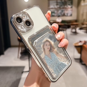 Funda de Teléfono Galvanizada para <span class=keywords><strong>iPhone</strong></span> 17 16 15 <span class=keywords><strong>14</strong></span> 13 12 11 Pro Max Transparente a Prueba de Golpes con Ranuras para Tarjetas y Portafotos - Product Image 2