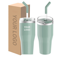 Mug de voyage isotherme classique à double paroi en acier inoxydable personnalisé, grande taille, avec paille écologique, pour Noël 2023 et Halloween