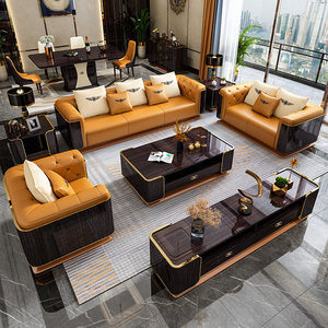 Juego de Sofás Modernos de Diseño Italiano de Alta Gama, Muebles Modulares <span class=keywords><strong>3</strong></span> <span class=keywords><strong>2</strong></span> 1 para Sala de Estar de Villa Grande, Sofá Seccional de Cuero de Lujo - Product Image 1