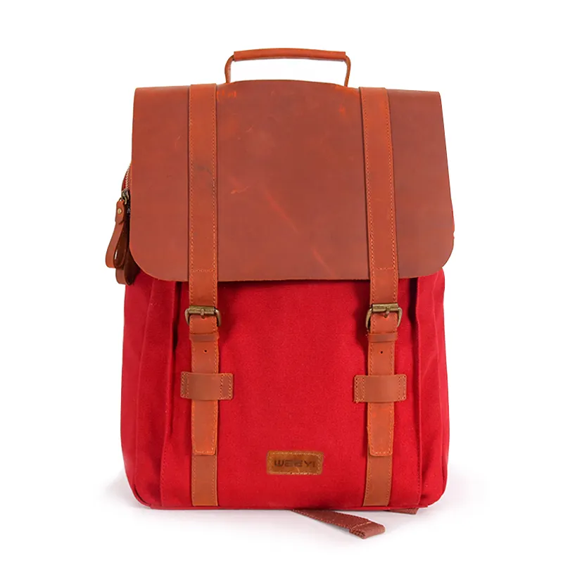 CHANGRONG Custom vintage men travel hiking laptop leather canvas backpack