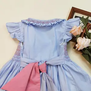 Özel yüksek kaliteli el yapımı önlüklü çocuk giysileri fırfır kollu Smock elbise bebek kız için