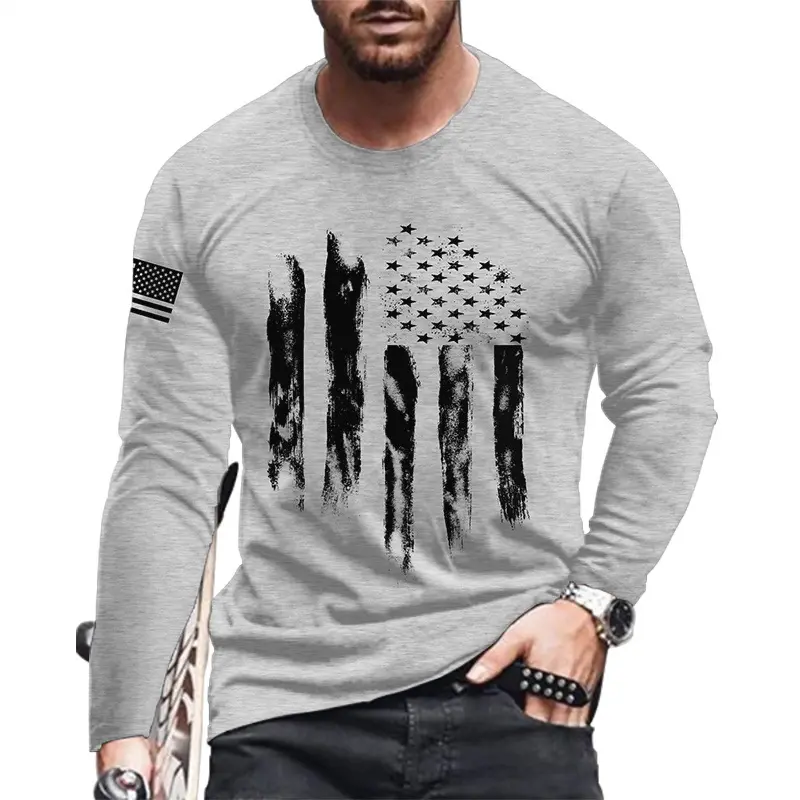 Men Summer Clothes Men's Casual Long Sleeve O Neck Shirts Lightweight Knit Pullover Tops tshirts with logo custom logo printed