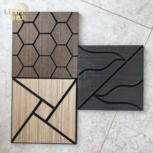 Nhà máy bán gỗ Veneer sợi polyester vật nuôi được hỗ trợ âm thanh tấm cách âm tự dính gỗ Veneer tường Bảng điều khiển Tấm - Product Image 5