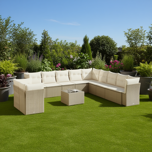 Conjunto de Sofás de Jardín de Ratán Beige para 10 Personas, Muebles de Exterior Resistentes a la Intemperie, Diseño Contemporáneo - Product Image 2