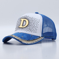 Gorra de béisbol de lujo con diamantes de imitación y letra D, gorra trucker transpirable de malla, sombrero deportivo, gorra de hip hop, gorra de diseñador al por mayor