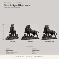 Sculpture de lion en bronze d'extérieur avec lionceau, statue d'animal réaliste en bronze, décoration de jardin, œuvre d'art en métal grandeur nature, vente en gros