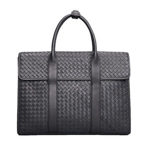 Herren Schwarze Geflochtene Echtleder-Laptoptasche Rindsleder-Handtasche Alltägliche Geschäftsleute-Aktentasche Computertasche für Männer - Product Image 1