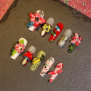 Bộ móng tay giả cao cấp thủ công, thiết kế dài hình quan tài, chất lượng cao, dán liền, dùng cho ngón tay. - Product Image 2