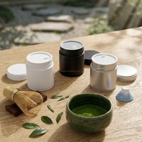 Boîtes à matcha hermétiques à double couvercle avec étiquette personnalisée, scellables avec un bouchon intérieur en plastique, qualité alimentaire, pour poudre de thé matcha, conteneur métallique 30g