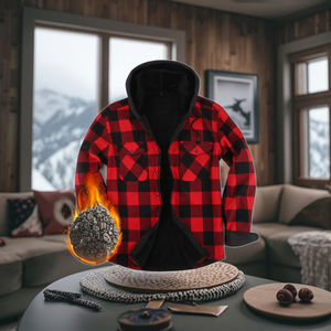 Giacca invernale Casual da <span class=keywords><strong>uomo</strong></span> Plaid con cappuccio camicia a maniche lunghe con chiusura monopetto spessa in <span class=keywords><strong>velluto</strong></span> traspirante - Product Image 1