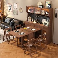 Massivholz Klappbarer Esstisch mit Sideboard-Kombination; Kompakter Wandanlehnbarer Ausziehbarer Multifunktionaler Tisch für Restaurants