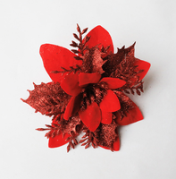 Décoration de Noël de 14 cm, fleurs scintillantes artificielles rouges et dorées, ornements pour arbre de Noël, fête de Nouvel An, mariage, couronne DIY