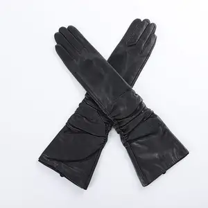 Fine Workmanship Arm Cover Gloves Long Leather Warm Lined Gloves