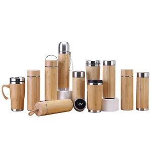 500ml Custom Acceptable Bamboo Flask Thermoses Cup Bamboo Water Bottle with Stainless Steel New Bamboo Mug