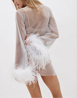 Robe de soirée élégante pour femmes, luxueuse, scintillante, en maille diamantée, manches en plumes d'autruche, respirante, strass naturels, automne