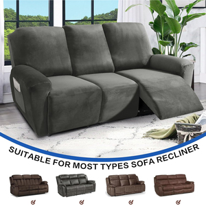 Housse de canapé <span class=keywords><strong>inclinable</strong></span> moderne antidérapante en velours élastique et extensible 1/2/3 siège lavable en machine imprimé style uni - Product Image 2