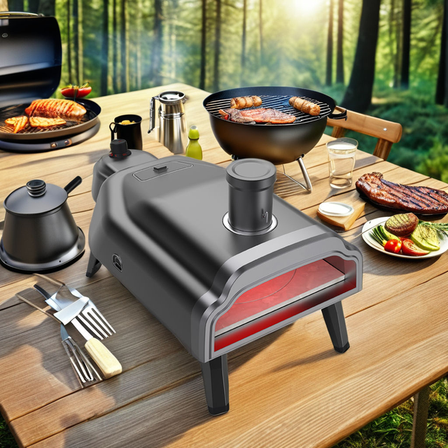 NL 2025 Factory 14 Inches Portable Folding Fast Heating With Black Multifunctional Gas & Charcoal Particle Pizza Oven CE