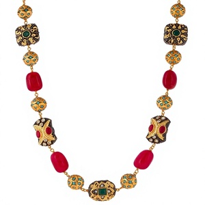 Collier simple en perles d'imitation victoriennes rouges et pierres semi-précieuses, plaqué argent, bijoux de créateur, idéal pour un anniversaire (vente en gros) - Product Image 1