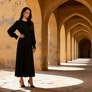 Vestido Abaya Modesto de Poliéster Liso de Alta Calidad para Mujeres Musulmanas, Uso Diario Informal, de Proveedor Chino - Product Image 4