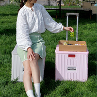 Chariot de courses pliable et repliable, boîte portable à roulettes, chariot à main, chariot de courses pliable, chariot utilitaire avec couvercle et porte-gobelet