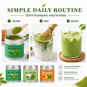 Poudre de matcha en conserve facile à mélanger, plusieurs saveurs, chaude ou glacée, boisson instantanée quotidienne au matcha. - Product Image 5