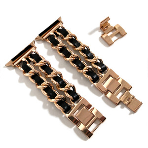 Küçük kokulu rüzgar çift sıra Denim zincir Metal kayış için akıllı iWatch Ultra 9 8 7 Chanelstyle paslanmaz çelik saat kayışı - Product Image 3