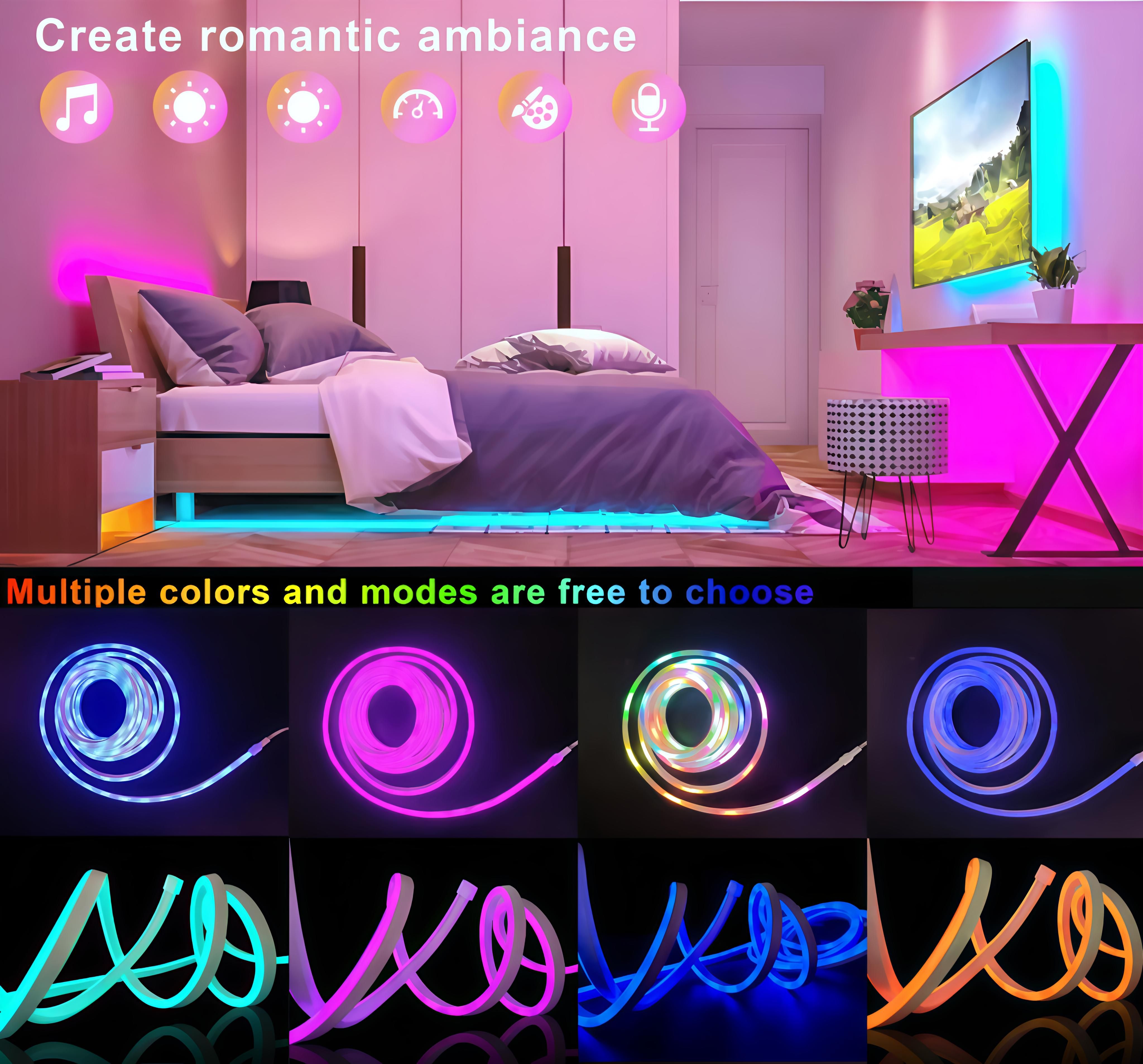 Smart APP Control RGBIC LED Neon Light Strips 5V USB IP65 Waterproof Full Kit for Gaming Room & Christmas Deco
