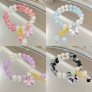 Pulsera de Bambú con Cuentas Estilo Chino Platino, Dijes de Mariposa de Cristal Coloridos, Chapado en Plata/Oro, Estilo Dulce para Mujer - Product Image 2
