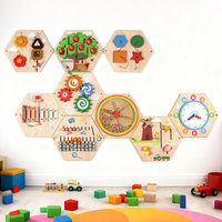 Panneau d'activités sensorielles modulaire hexagonal mural en bois écologique pour tout-petits de 2 à 6 ans - Vente en gros
