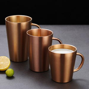 Stainless Steel Water Mug Gold Color With Handle Straight Cup For Coffee Tea Juice Beverage Party Use - Product Image 3