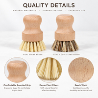 Brosse de nettoyage pour casseroles en bois de hêtre, poils de sisal et de palme, tête ronde, pour casseroles, poêles, évier, outil de nettoyage robuste