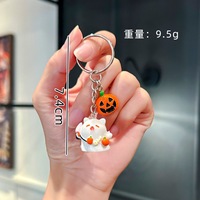 Porte-clés d'Halloween personnalisé en céramique brillante, avec breloque fantôme et citrouille mignons, et chaîne argentée, cadeau pour invités de fête