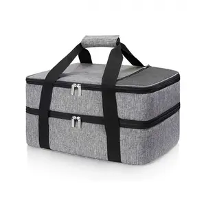 Double Layer Picnic Cooler Bag Fitness Lunch Bag Thermal Lasagna Lugger Tote Insulated Casserole Carrier for Hot or Cold Food
