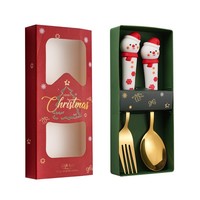 Mignon Père Noël en acier inoxydable arbre de Noël Souvenir cuillère vaisselle ensemble avec fourchette dans une boîte-cadeau pour les décorations de fête