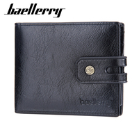 Dompet Pria Baellerry Gaya Bisnis Vintage dari Kulit PU, Dompet Pendek Pria dengan Penutup Ritsleting RFID dan Tempat Kartu Multi Gesper