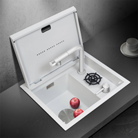 Évier de cuisine multifonctionnel élégant blanc et noir nano, style nouveau, vente chaude, avec lave-vaisselle intégré