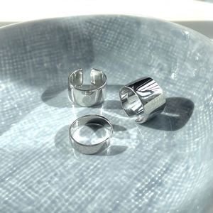 Dylam INS Hot Minimal Unisex <b>Plain</b> Adjustable Rhodium Plated Wide Engravable <b>Rings</b> Jewelry Women 925 Sterling Silver Open <b>Ring</b> - Product Image 6