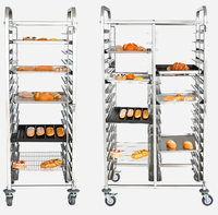 Chariot de four à roulettes double en acier inoxydable, support fermé robuste pour four rotatif