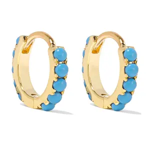 Gemnel Custom plain turquoise cartilage huggie 18k gold chunky hoop 925 silver women earrings hoops